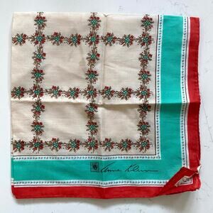 Anne Klein 20" Cotton Square Scarf in Orange‎ & Turquoise Florals Made in Italy